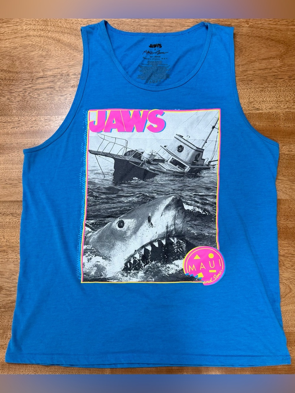 Maui And Sons Exclusive Jaws Men’s Tank Top New Blue, Size 2XL